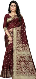 Women's Pure Soft Silk Saree With Blouse Piece For Wedding Maroon Color
