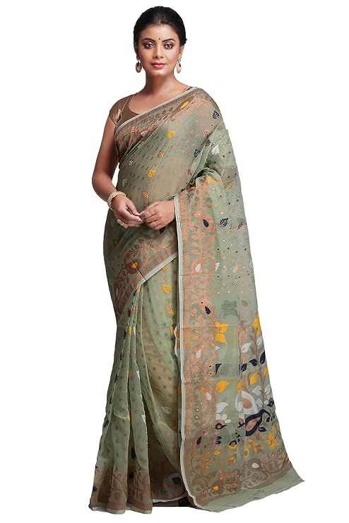WoodenTant women?s Soft cotton silk dhakai jamdani saree without blouse