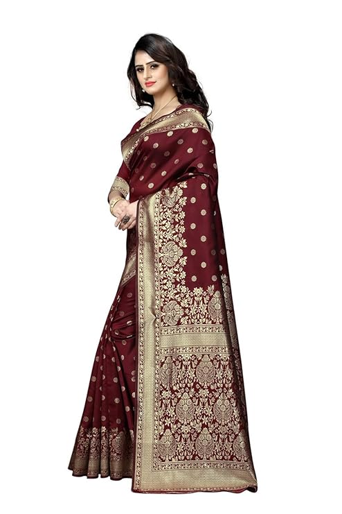 Women's Pure Soft Silk Saree With Blouse Piece For Wedding Maroon Color