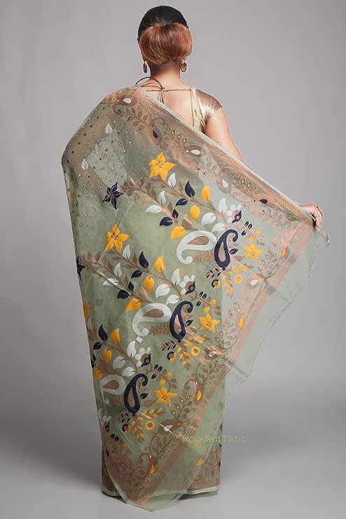 WoodenTant women?s Soft cotton silk dhakai jamdani saree without blouse