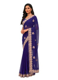 Women’s Embroidered Shimmer Saree with Blouse Piece, Elegant Designer Ethnic Saree for Wedding, Festive & Evening Occasion Wear BLUE