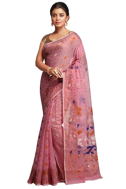 WoodenTant women?s Soft cotton silk dhakai jamdani saree without blouse piece