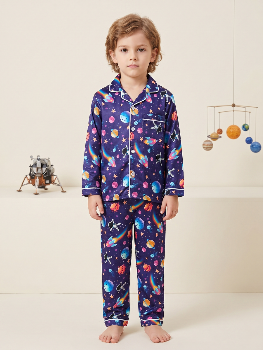 Kids Cotton Night Suit Set | Full Sleeve Button-Down Shirt & Pajama Sleepwear for Boys & Girls
