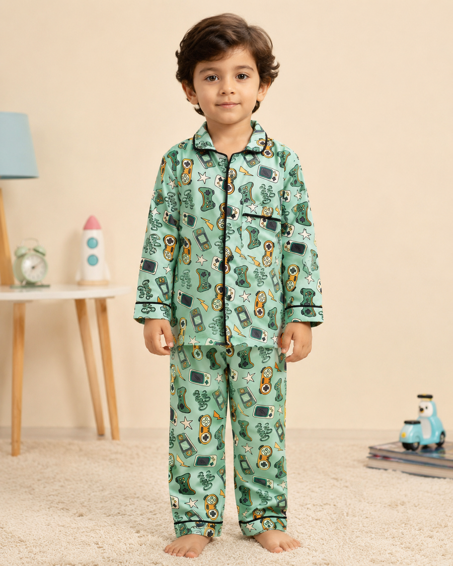Kids Cotton Night Suit Set | Full Sleeve Button-Down Shirt & Pajama Sleepwear for Boys & Girls