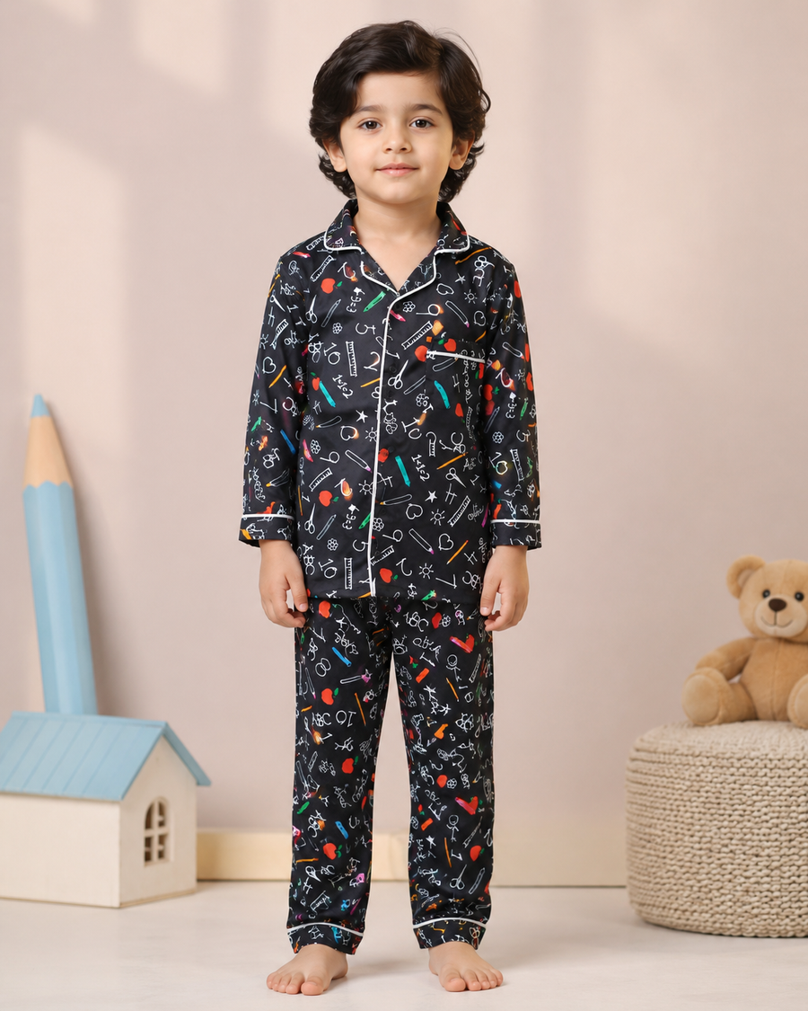 Kids Cotton Night Suit Set | Full Sleeve Button-Down Shirt & Pajama Sleepwear for Boys & Girls