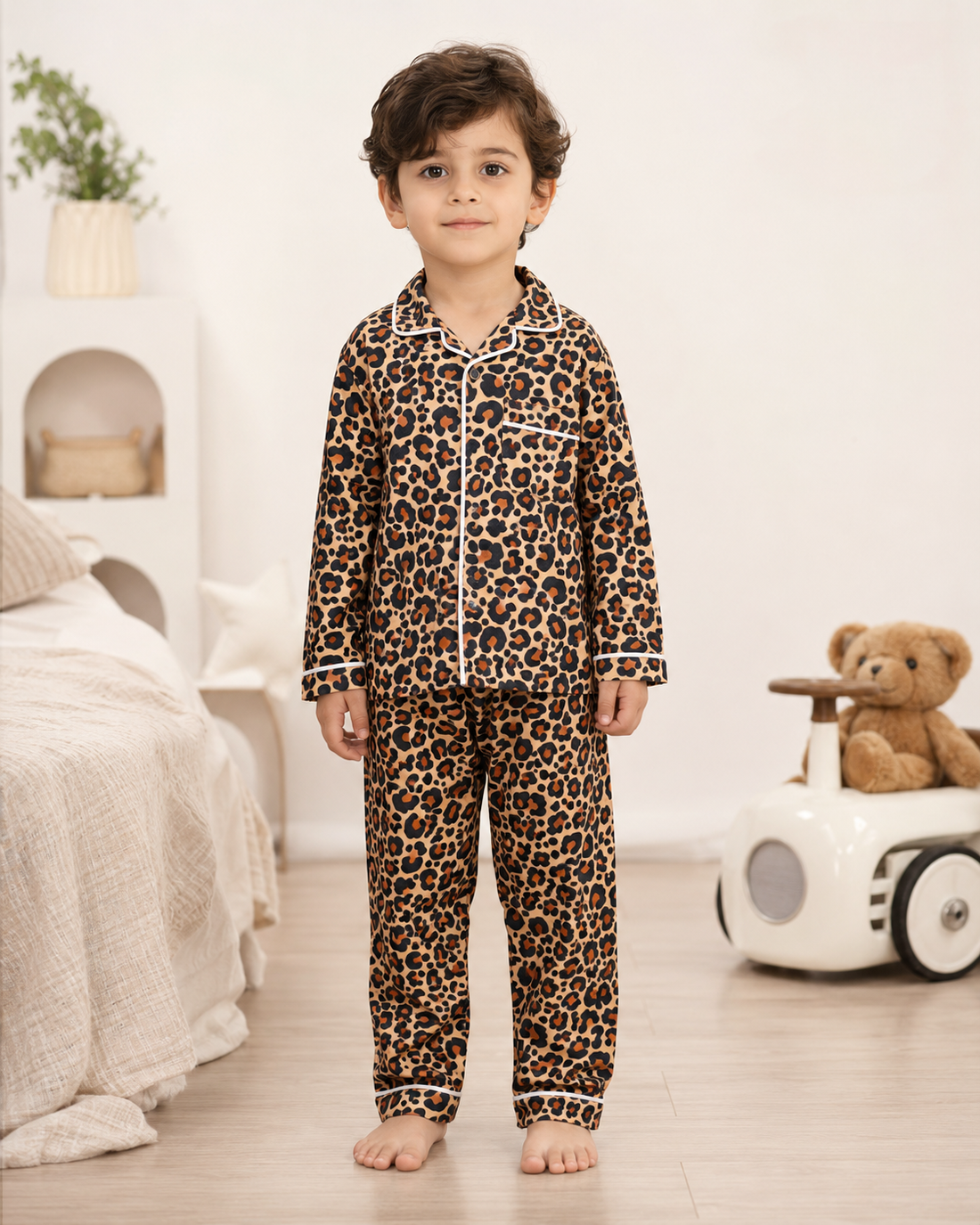 Kids Cotton Night Suit Set | Full Sleeve Button-Down Shirt & Pajama Sleepwear for Boys & Girls