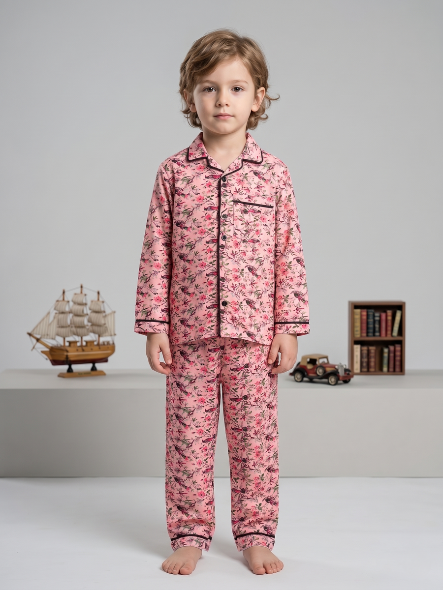 Kids Cotton Night Suit Set | Full Sleeve Button-Down Shirt & Pajama Sleepwear for Boys & Girls