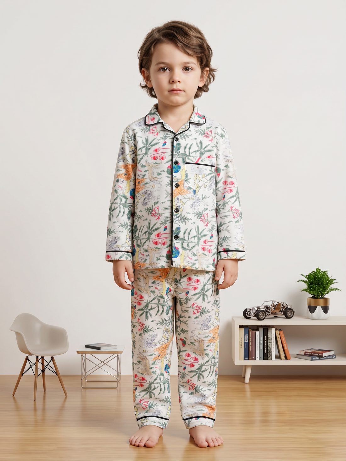 Kids Cotton Night Suit Set | Full Sleeve Button-Down Shirt & Pajama Sleepwear for Boys & Girls
