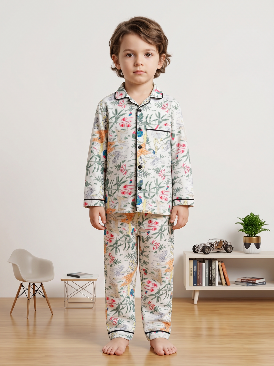 Kids Cotton Night Suit Set | Full Sleeve Button-Down Shirt & Pajama Sleepwear for Boys & Girls