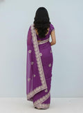 Women’s Embroidered Shimmer Saree with Blouse Piece, Elegant Designer Ethnic Saree for Wedding, Festive & Evening Occasion Wear green PURPLE