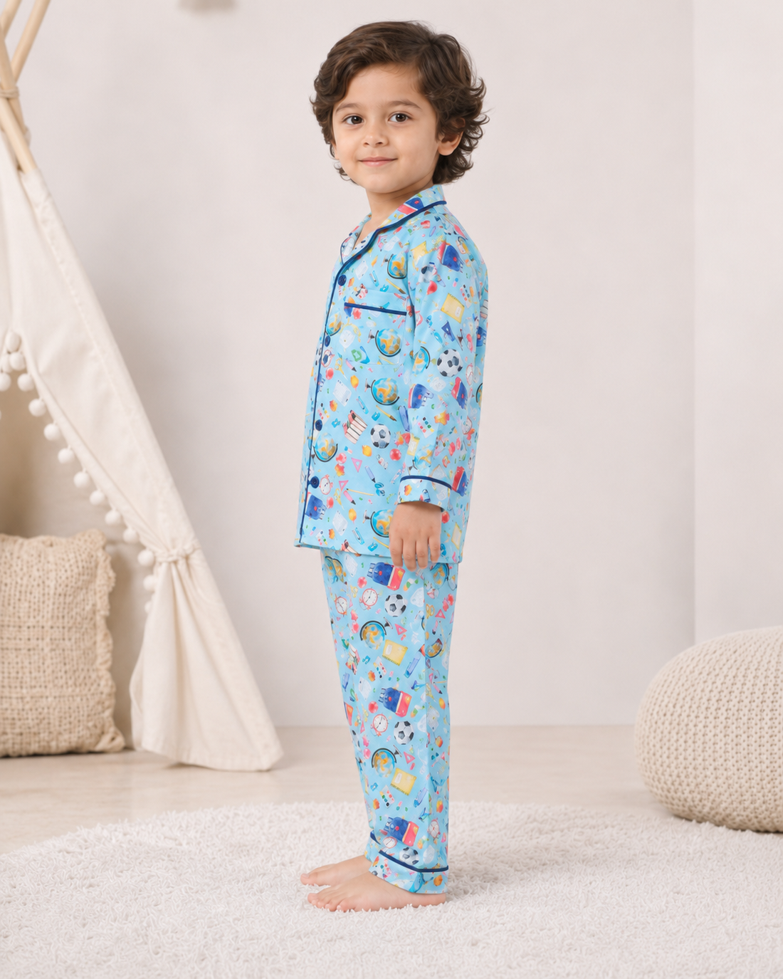 Kids Cotton Night Suit Set | Full Sleeve Button-Down Shirt & Pajama Sleepwear for Boys & Girls