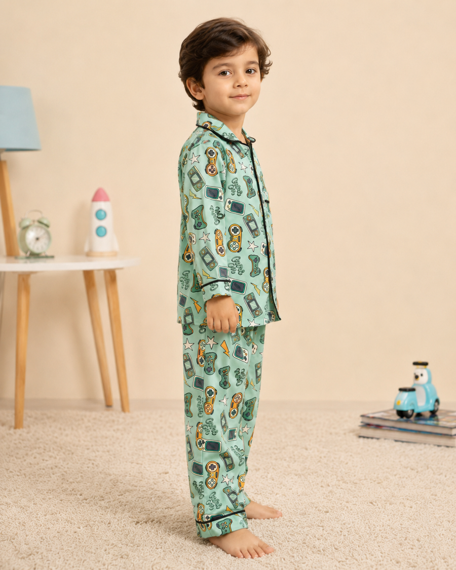 Kids Cotton Night Suit Set | Full Sleeve Button-Down Shirt & Pajama Sleepwear for Boys & Girls