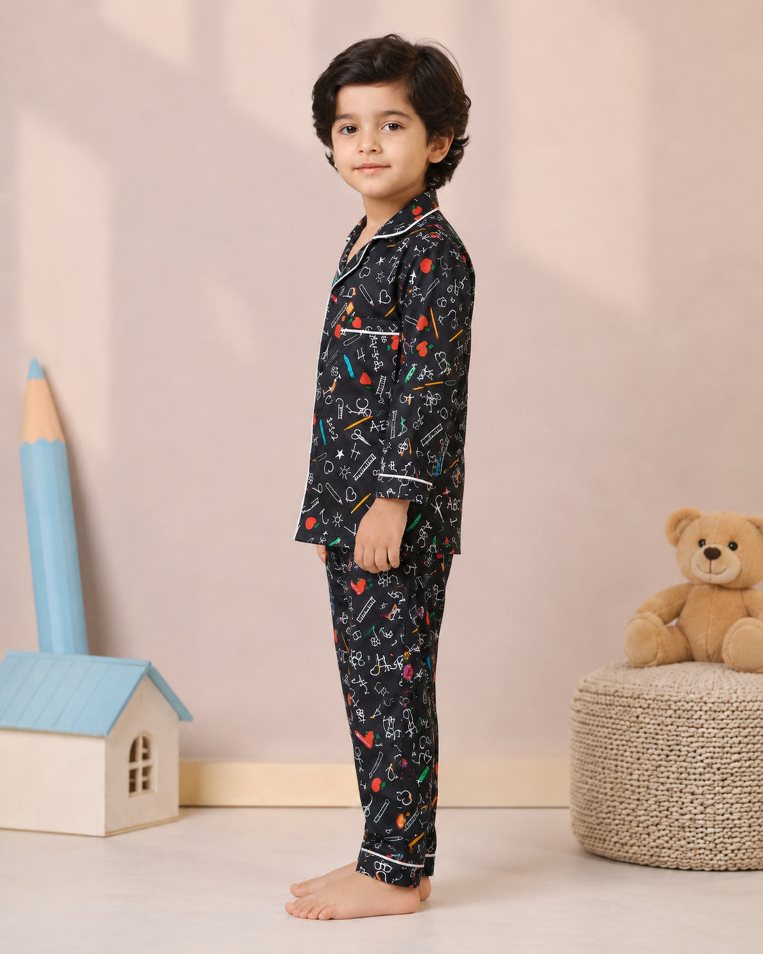 Kids Cotton Night Suit Set | Full Sleeve Button-Down Shirt & Pajama Sleepwear for Boys & Girls