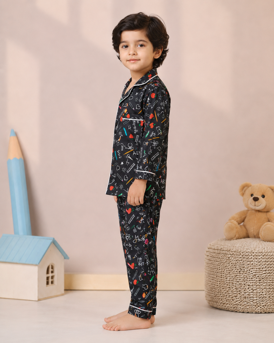 Kids Cotton Night Suit Set | Full Sleeve Button-Down Shirt & Pajama Sleepwear for Boys & Girls