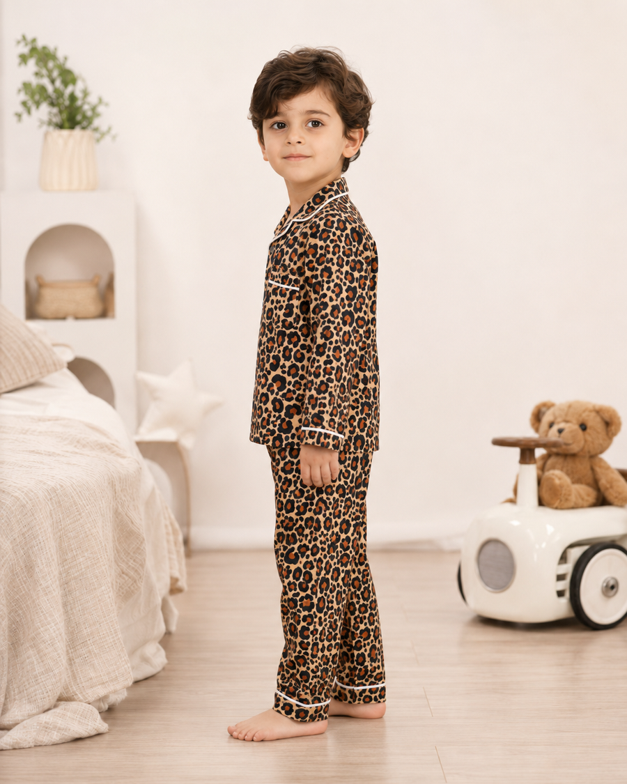 Kids Cotton Night Suit Set | Full Sleeve Button-Down Shirt & Pajama Sleepwear for Boys & Girls