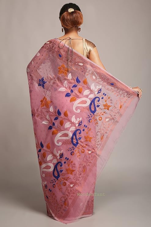 WoodenTant women?s Soft cotton silk dhakai jamdani saree without blouse piece