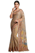 WoodenTant women?s Soft cotton silk dhakai jamdani saree without blouse piece Beige