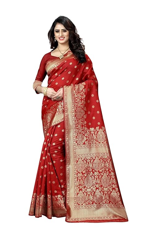 Women's Pure Soft Silk Saree With Blouse Piece For Wedding Red