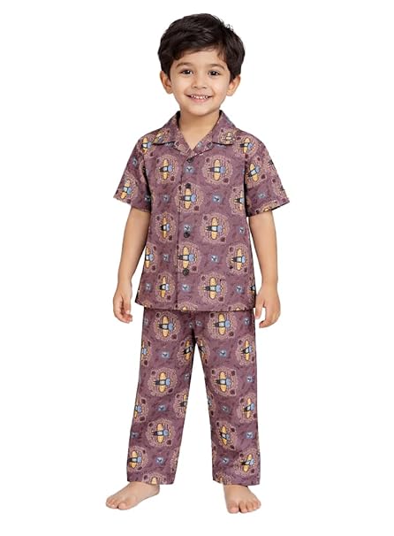 Unisex Pure Cotton Short Sleeve Kids Night Dress for Boys & Girls Nightwear/Sleepsuit/Sleepwear/Loungewear Night Suit for Boys and Girls Top and Pyjama Combo Set