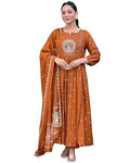 Women Rayon Printed Anarkali Kurta Set with Dupatta