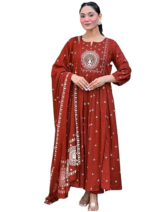 Women Rayon Printed Anarkali Kurta Set with Dupatta