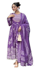 Women Viscose Printed Anarkali Kurta Pant Dupatta Set