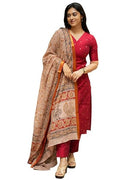 Women Viscose Printed | Kurti Set Woman | Kurta Pant Dupatta 3 Piece Outfit | V-Neck Elbow Length Sleeve Straight Fit Ethnic Wear Ladies Dress Stylish Traditional Clothing