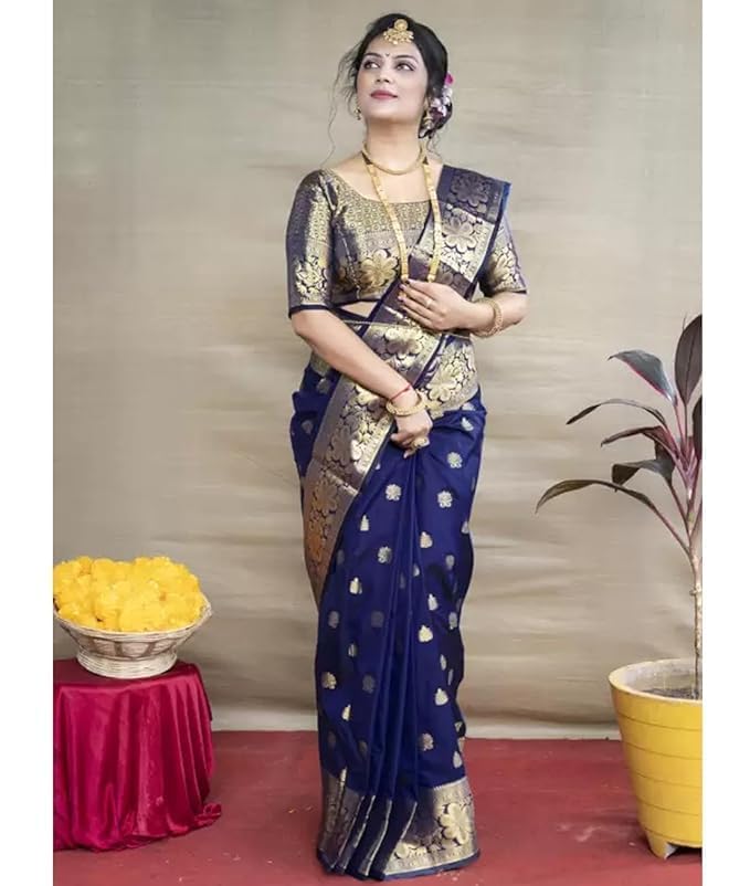 Women's Pure Soft Silk Saree With Blouse Piece For Wedding