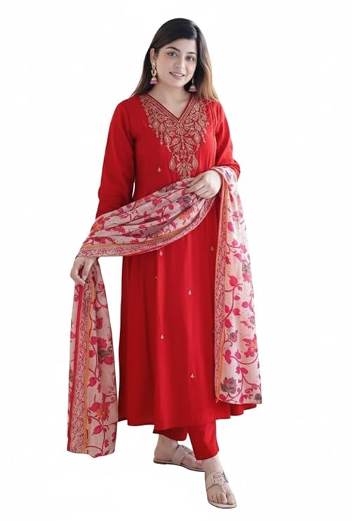 Women Embroidery Kurta and Pant Set with Dupataa