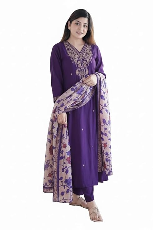 Women Embroidery Kurta and Pant Set with Dupataa