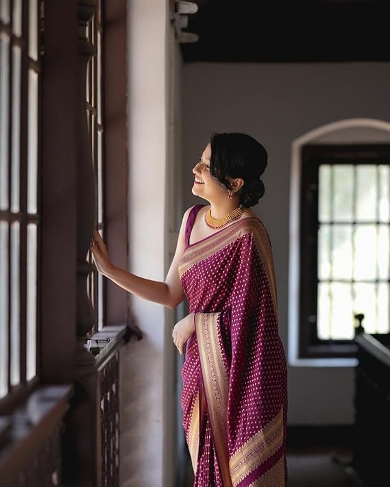 Women's Pure Soft Silk Saree With Blouse Piece For Wedding