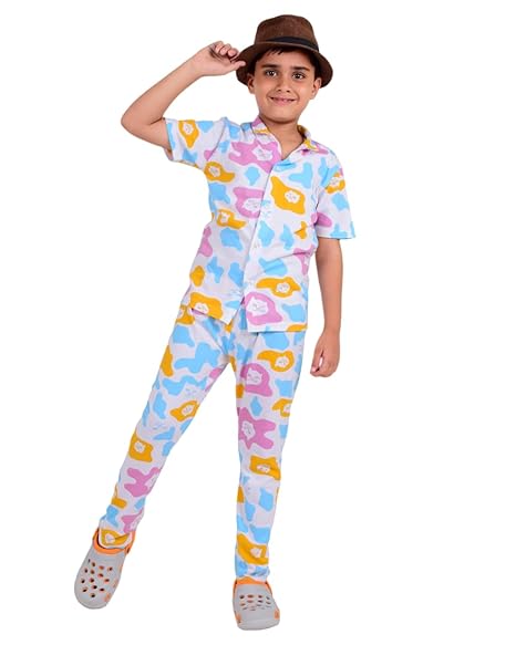 Unisex Pure Cotton Short Sleeve Kids Night Dress for Boys & Girls Nightwear/Sleepsuit/Sleepwear/Loungewear Night Suit for Boys and Girls Top and Pyjama Combo Set