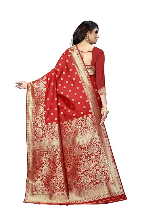 Women's Pure Soft Silk Saree With Blouse Piece For Wedding Red