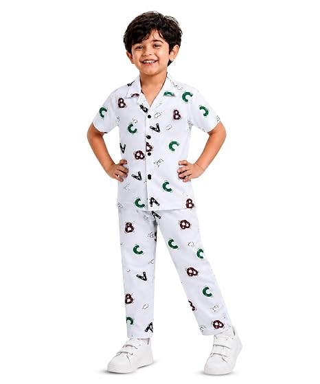 Unisex Pure Cotton Short Sleeve Kids Night Dress for Boys & Girls Nightwear/Sleepsuit/Sleepwear/Loungewear Night Suit for Boys and Girls Top and Pyjama Combo Set
