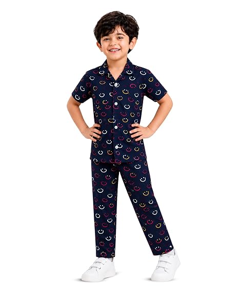 Unisex Pure Cotton Short Sleeve Kids Night Dress for Boys & Girls Nightwear/Sleepsuit/Sleepwear/Loungewear Night Suit for Boys and Girls Top and Pyjama Combo Set