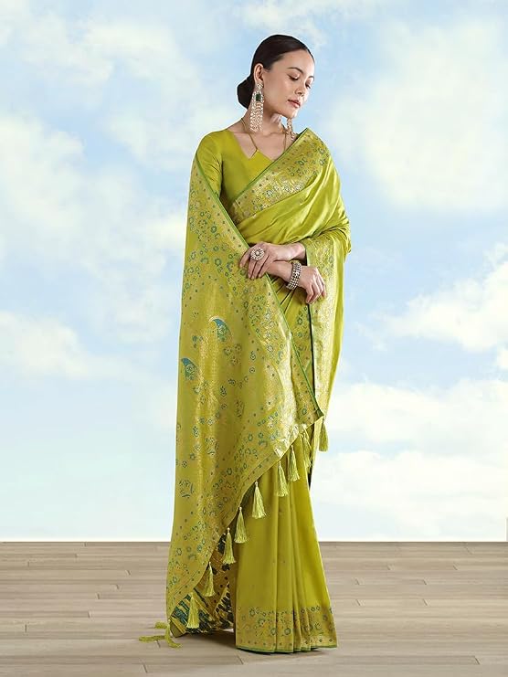 Women's Kanjivaram Style Soft Silk Saree With Blouse For Wedding