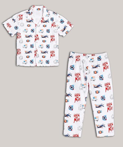 Unisex Pure Cotton Short Sleeve Kids Night Dress for Boys & Girls Nightwear/Sleepsuit/Sleepwear/Loungewear Night Suit for Boys and Girls Top and Pyjama Combo Set