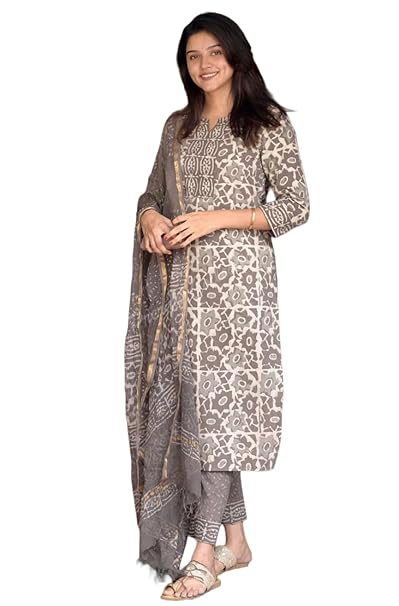 Women's Printed Straight Kurta and Pant with Dupatta Set