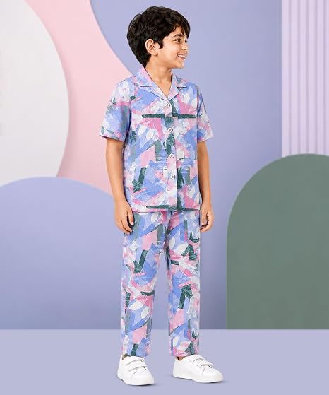 Unisex Pure Cotton Short Sleeve Kids Night Dress for Boys & Girls Nightwear/Sleepsuit/Sleepwear/Loungewear Night Suit for Boys and Girls Top and Pyjama Combo Set