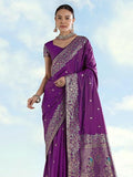 Women's Kanjivaram Style Soft Silk Saree With Blouse For Wedding