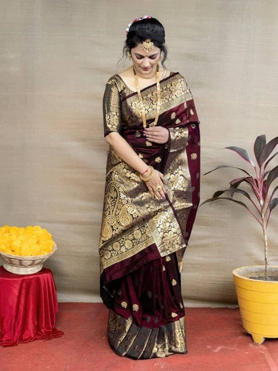 Women's Pure Soft Silk Saree With Blouse Piece For Wedding