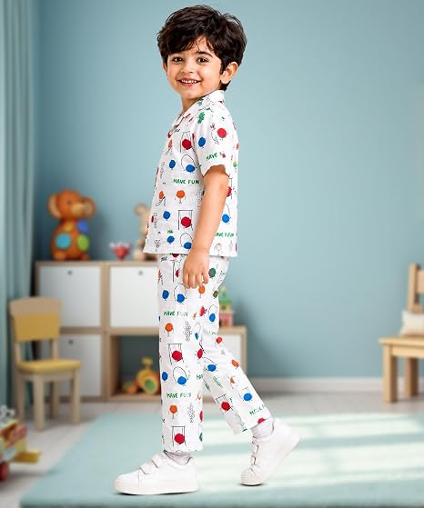 Unisex Pure Cotton Short Sleeve Kids Night Dress for Boys & Girls Nightwear/Sleepsuit/Sleepwear/Loungewear Night Suit for Boys and Girls Top and Pyjama Combo Set