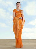 Women's Kanjivaram Style Soft Silk Saree With Blouse For Wedding