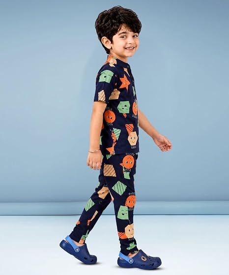 Unisex Pure Cotton Short Sleeve Kids Night Dress for Boys & Girls Nightwear/Sleepsuit/Sleepwear/Loungewear Night Suit for Boys and Girls Top and Pyjama Combo Set