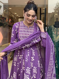 Women Viscose Printed Anarkali Kurta Pant Dupatta Set