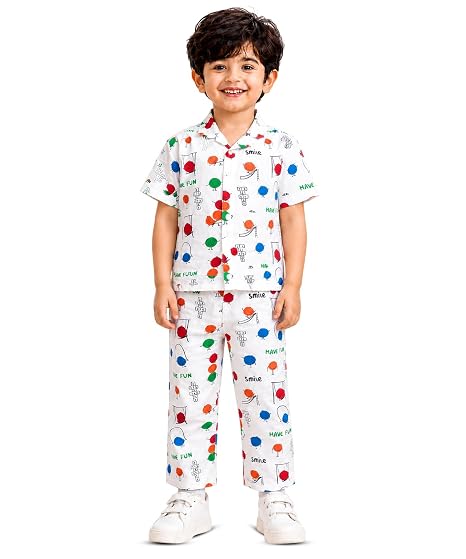 Unisex Pure Cotton Short Sleeve Kids Night Dress for Boys & Girls Nightwear/Sleepsuit/Sleepwear/Loungewear Night Suit for Boys and Girls Top and Pyjama Combo Set