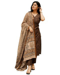 Women Viscose Printed | Kurti Set Woman | Kurta Pant Dupatta 3 Piece Outfit | V-Neck Elbow Length Sleeve Straight Fit Ethnic Wear Ladies Dress Stylish Traditional Clothing