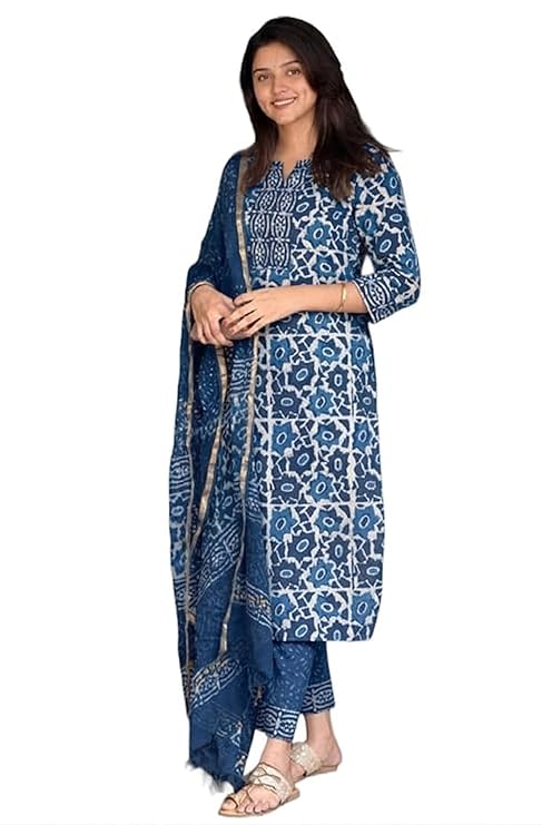 Women's Printed Straight Kurta and Pant with Dupatta Set