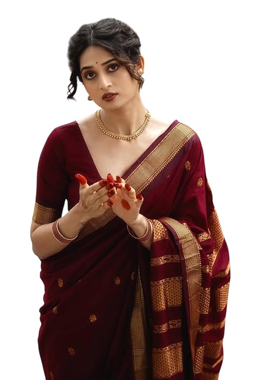Women's Banarasi Kanjivaram Cotton Silk Saree With Unstitched Blouse Material