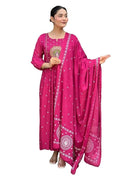 Women Rayon Printed Anarkali Kurta Set with Dupatta